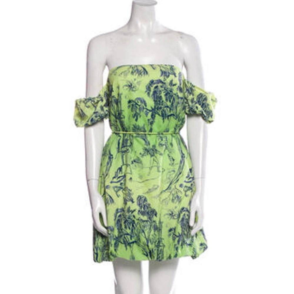 Staud Belted Bubble Dress- Green & Blue